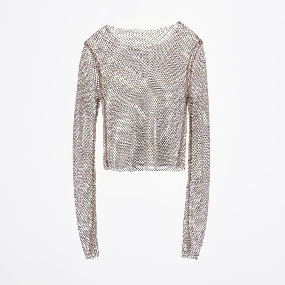 Zara Sheer Nude Mesh Long Sleeve Top - Picture 3 of 5
